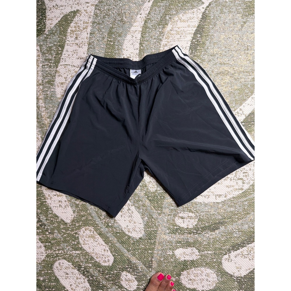 Adidas Mens Climalite Athletic Shorts Black White 3-Stripe Gym Running Large